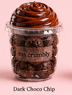 Dark Choco Chip cookie cup with a swirl of ganache