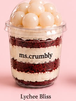 Lychee Bliss cup with red velvet cream and lychee pearls