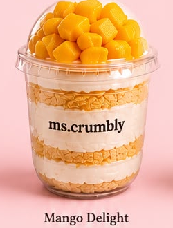 Mango Delight cup layered with fresh mango cubes