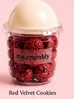 Red Velvet Cookies cup with a white chocolate dome